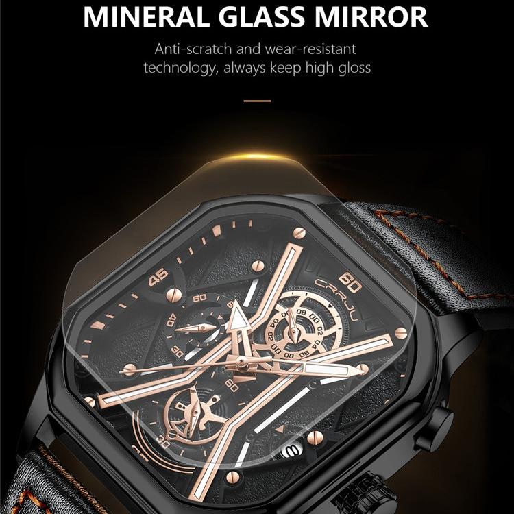 CRRJU New Leather Strap Men's Watch 2313 Watch Simple Business Personality Men Fashion Waterproof