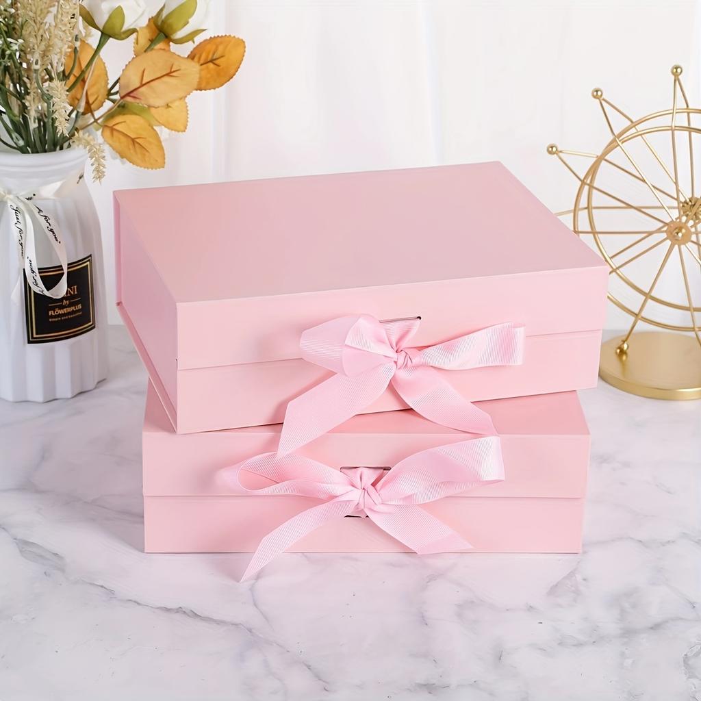 1/2pcs Pink Gift Box, Foldable Gift Box, Pink Box with Ribbon and Lid, Perfect for Engagement, Birthday, and Party Gifts