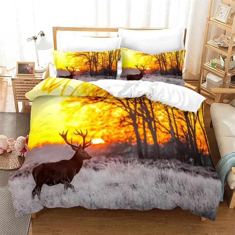 Warm Comfortable Sunset Wildlife Deer Elk Giraffe Animal Theme For Teen Boys Girl Bedroom Decor Full King Comforter