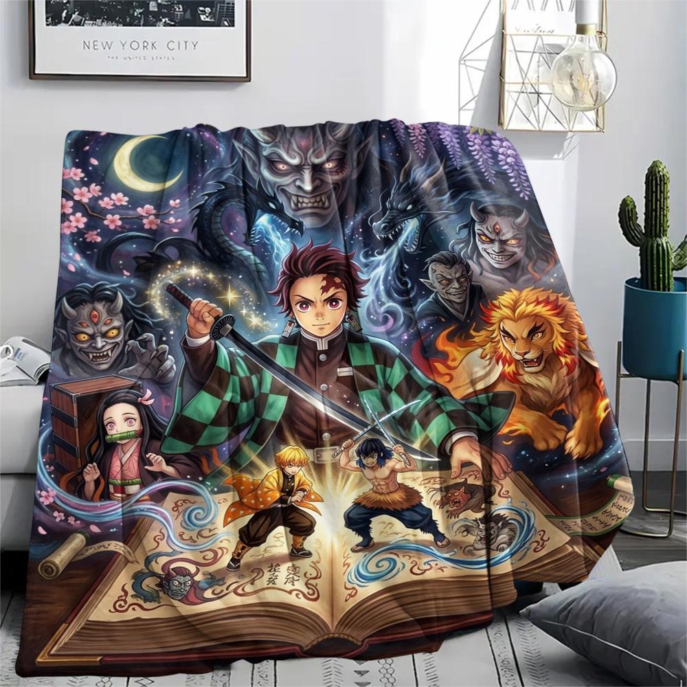 Demon Slayer Tanjiro Flannel Blanket Warm Cozy Print Design for Bedroom Beds Sofas Outdoor Travel.-TING