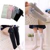 Girl Classic Kids Cotton Socks Tights School High Knee Gridding Bow Stockings