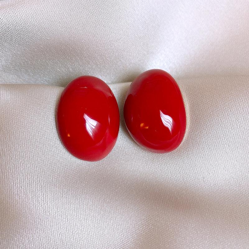 Ankara Red Stud Earrings: Silver Needle Drip Oil, Simple and Versatile Fashion for Women.