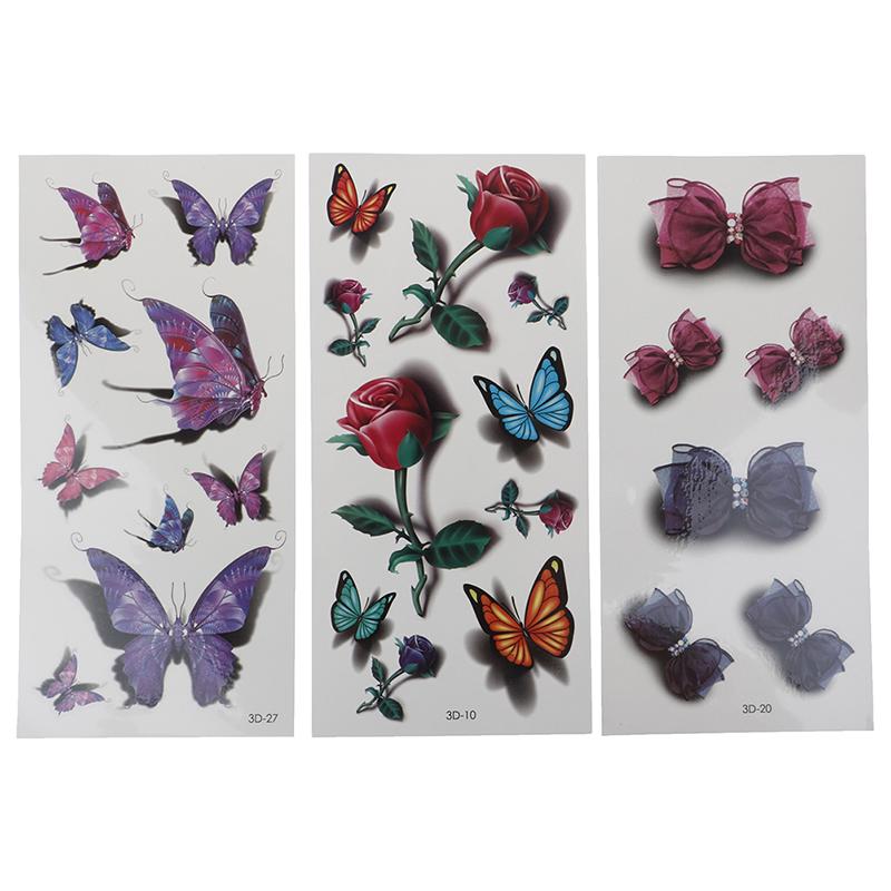 1Pc Temporary Tattoos Sticker Women Body Art Tattoo Sticker 3D Butterfly Rose Flower Feather Tattoo Waterproof Halloween Gift