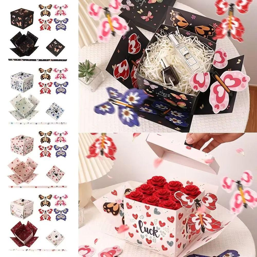 Multicolor Flying Butterfly Gift Box Paper Auto Expand Exploding Gift Box Wind Up Mechanism Novelty Present Box