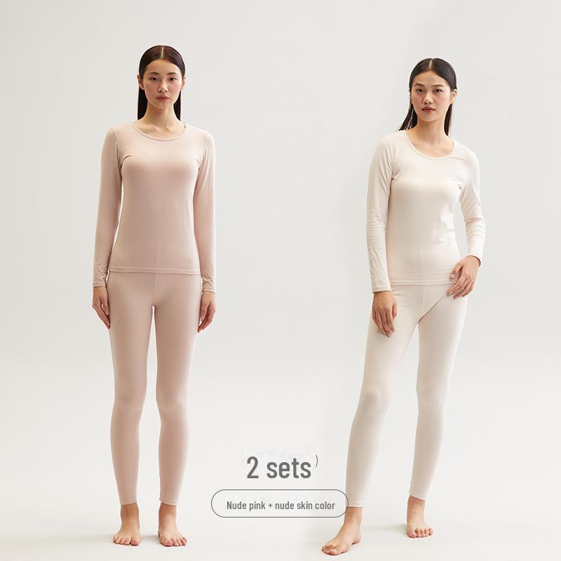 Женский комплект термобелья из хлопка с круглым вырезом, осень/зима, большой размер