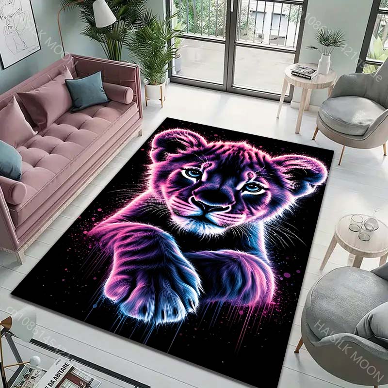 Neon Tiger Art Carpet for Living Room Bedroom Sofa Creative Doormat Home Decor Area Rugged Non-slip Mat Luxury Gift