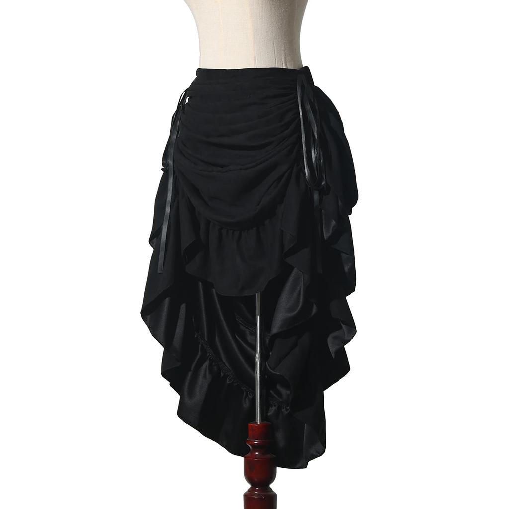 Pirate Skirt Women Renaissance Gothic Medieval Costume Drawstring High Low Skirt Victorian Steampunk Ruffles Irregular Skirts
