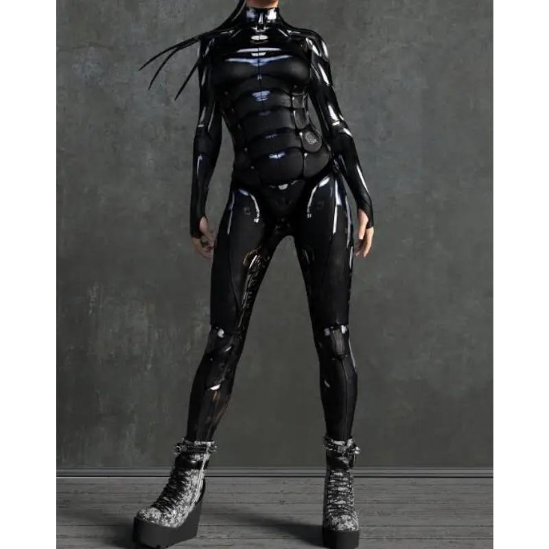 Женский облегающий комбинезон, одежда, красочный 3D принт, доспехи, зентай, боди, рукава для большого пальца, молния спереди, карнавальный костюм, наряд для вечеринки