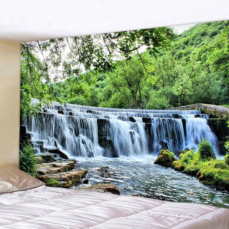 Forest Waterfall River Scenery Tapestry Wall Hanging Room Art Decoration Background Cloth Living Room Home Decoration