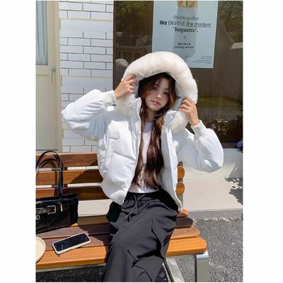 Ретро короткое хлопковое пальто с капюшоном и большим меховым воротником с высокой талией, женское зимнее бархатное утолщенное хлопковое пальто 'хлеб'