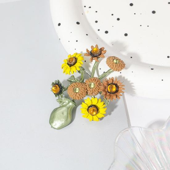 Yousheng Женская брошь в форме подсолнуха, эмалированная винтажная противоскользящая накладка на воротник пальто, шляпу, шарф, украшение для одежды, ювелирные изделия для выпускного бала