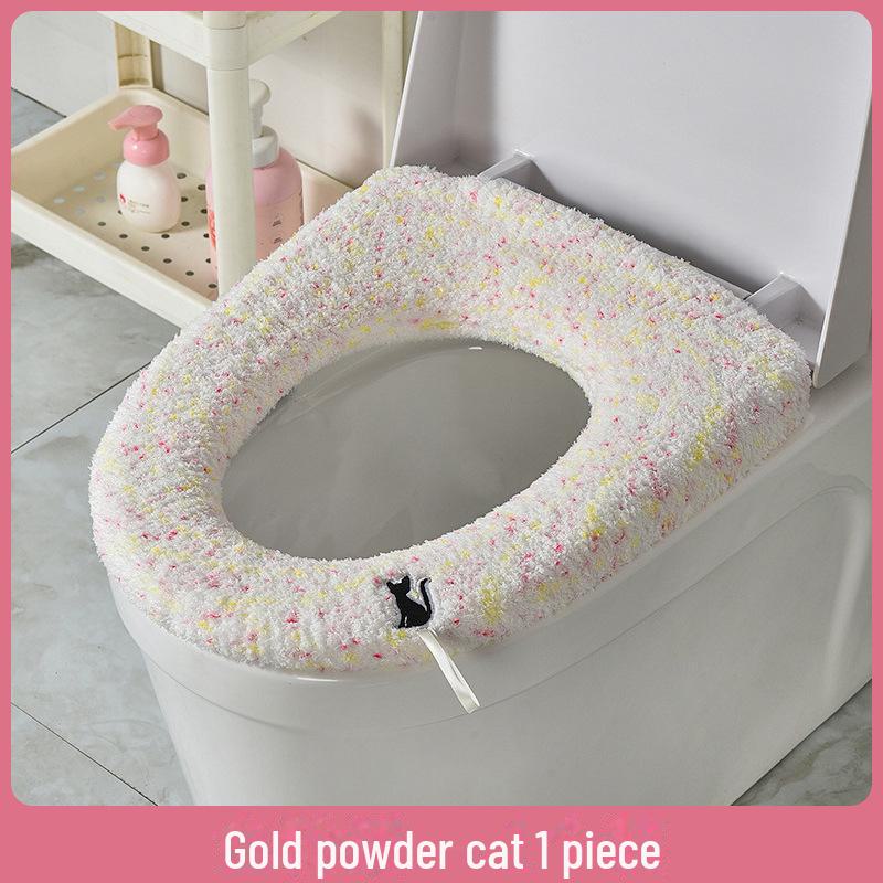 Мягкая зимняя подушка на сиденье унитаза с ручкой - толстый, теплый, в горошек чехол для домашнего использования