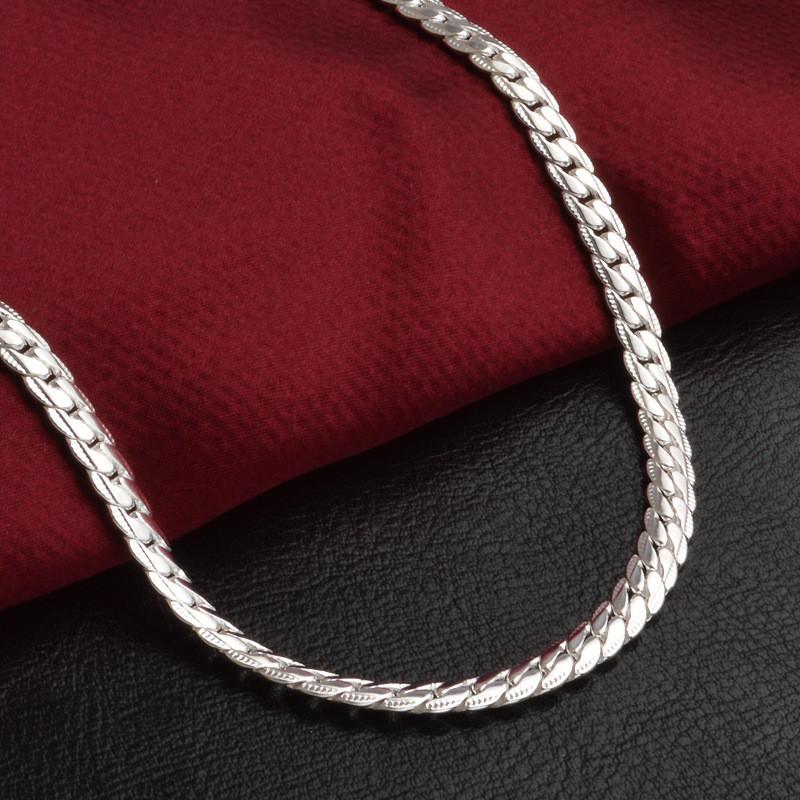 925 Silver Christmas Gifts European Style Retro 5MM Flat Chain Necklace Fashion For Man Women Jewelry
