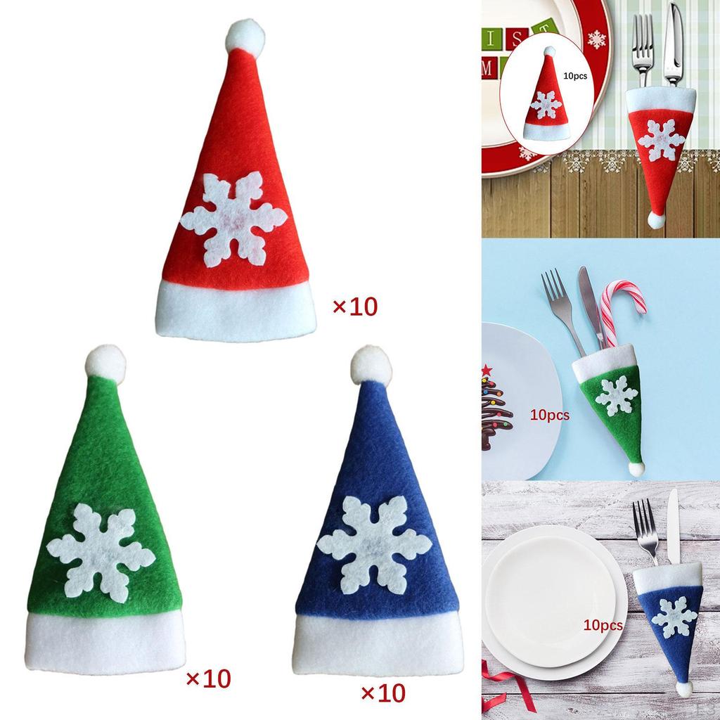 10Pcs Christmas Cutlery Holders Santa Claus Hat Plush Tiny Wine Bottle Cap for Home