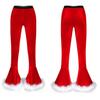 Women's Velvet Christmas Cosplay Faux Fur Adorned Elastic Waist Flare Leg Long Pants Trousers