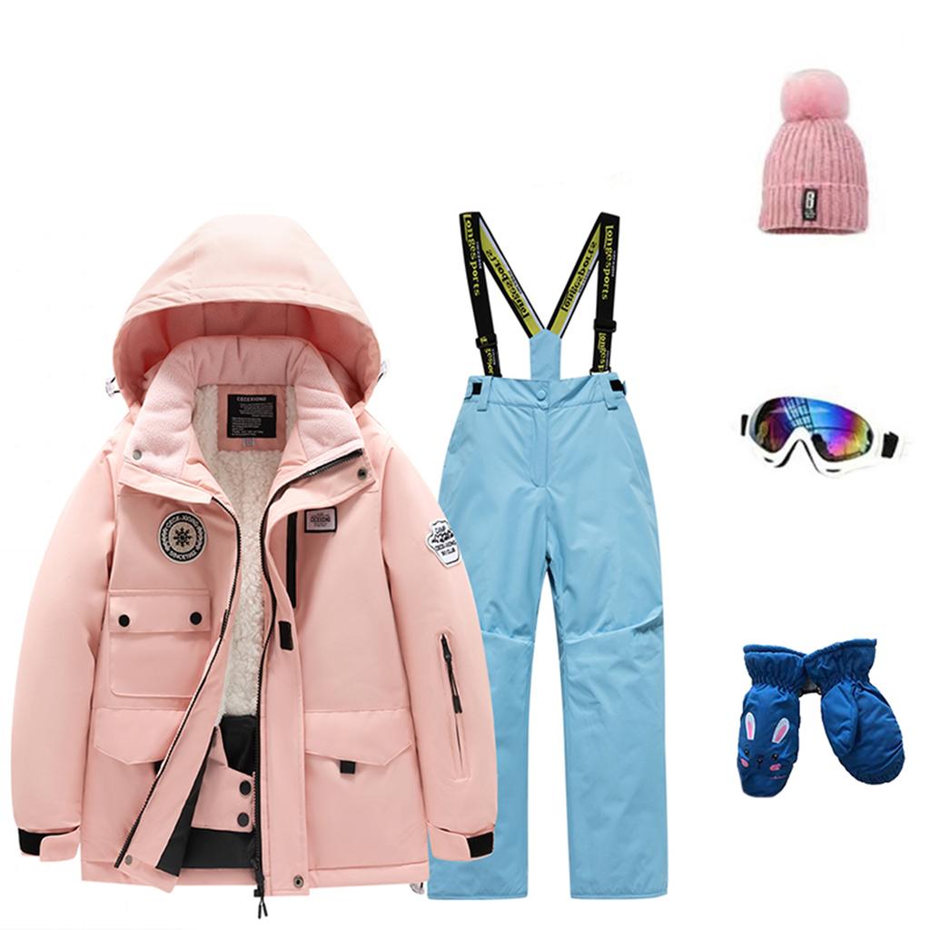 Children's Fashion Skiwear Set Boys' And Girls' Thickened Waterproof Thermal Ski Suit Five-Piece Outfit With Jacket And Trousers