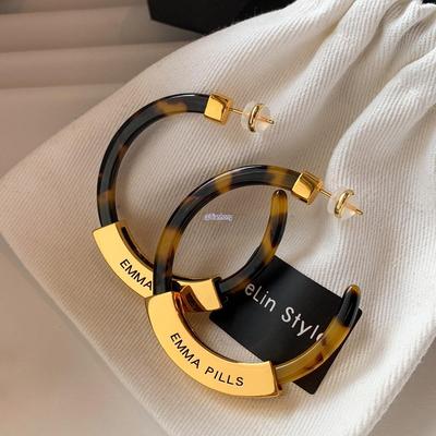 Серьги-кольца крупные из черепахового материала с леопардовым принтом, серебро 925 пробы, женская бижутерия для особых случаев