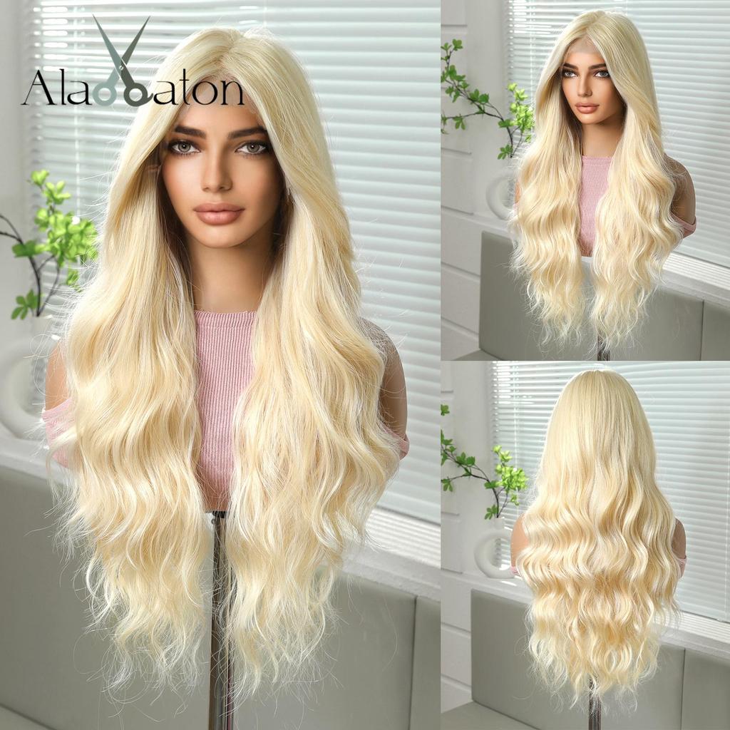 ALAN EATON HD 13x6 Lace Wigs Synthetic Long Wavy Hair BLonde Ombre Wigs Daily Use Party Wig for White Women Heat Resistant