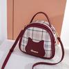 Fashion Women Checkered Cat Half Round Shoulder Messenger Bag