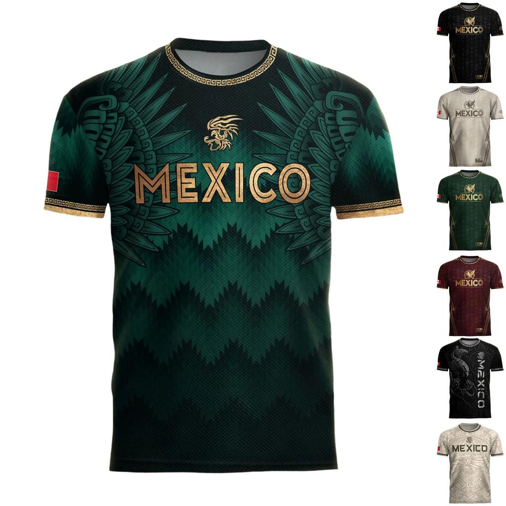 Men's Casual Short Sleeve Soccer Jersey Top with Graphic Print Mexico Theme Lightweight Breathable Athletic Shirt