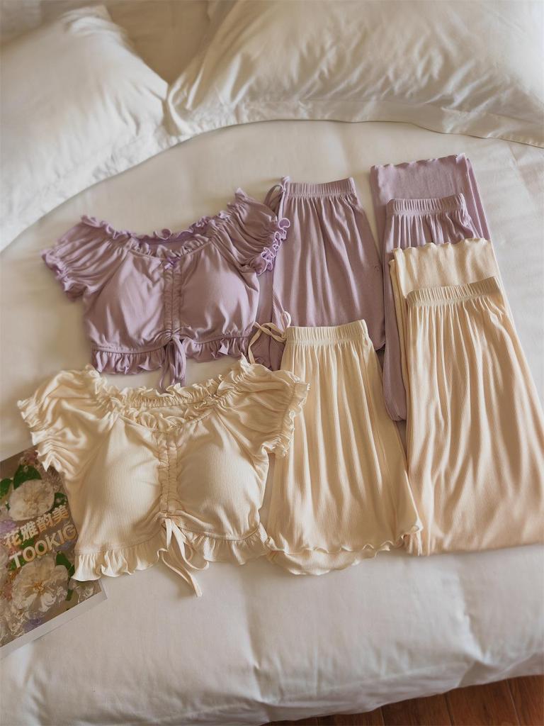 Женский летний комплект пижамы из модала с пышными рукавами и встроенными чашечками - Сексуальная домашняя одежда Pure Desire