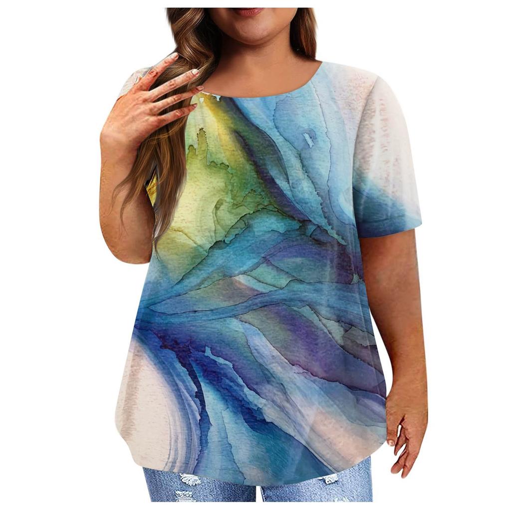 Женская рубашка с коротким рукавом, круглый вырез, футболка больших размеров, повседневные топы с принтом