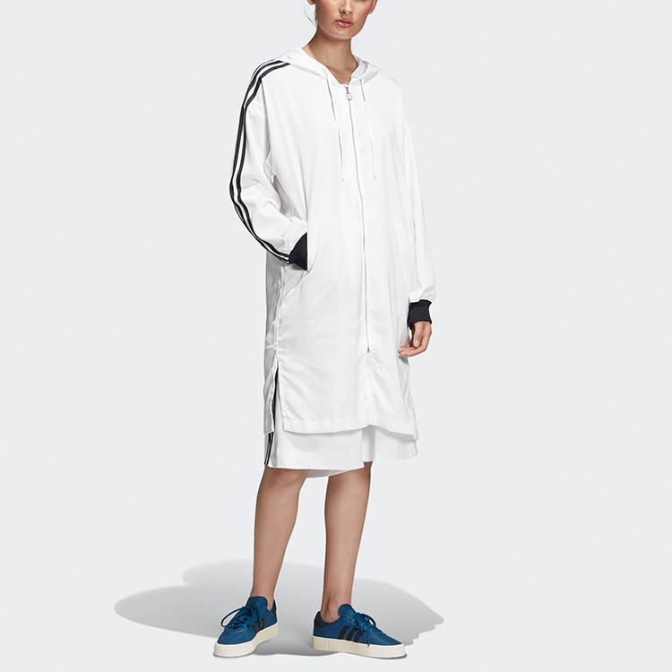 Adidas Женская ветровка Originals Trefoil с молнией и капюшоном, длинная, ветрозащитная, белая DU7255