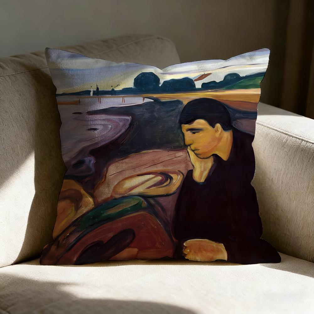 E-Edvard M-Munch Pillow Case Pillowcase, Double-Sided Printed, Sofa Cushion, Bedroom Headboard Pillow