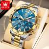 Men Watch Luxury Original Automatic Date Stainless Steel Waterproof Moonphase Chronograph Top Brand Men Quartz Watch