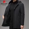 Pierre Cardin Men's Hooded Mid-length Down Coat with Mink and Rabbit Fur Lining
