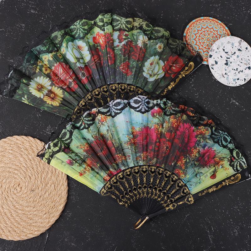 1 шт. кружевной складной веер черный деревянный стержень классический танцевальный складной веер высокое качество элегантный женский веер домашний декор