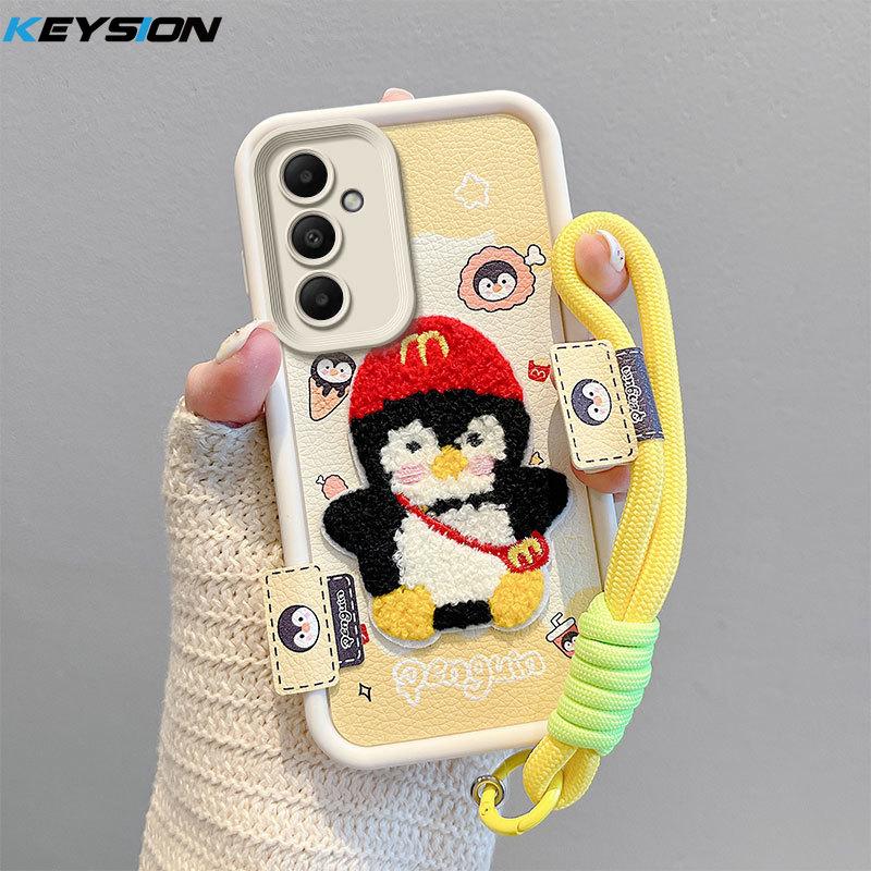 KEYSION Мультяшный Милый Плюшевый Вышитый Чехол для Samsung A05S A04S A13 5G со Шнурком Противоударный Чехол для Телефона для Galaxy S23 FE 5G