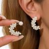 Серьги с кубическим цирконием и жемчугом в форме буквы С, серебристые - Французский ретро, Универсальные, Изысканные, Модные аксессуары для женщин.