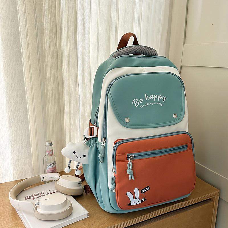 Nylon Lightweight Letter Backpack With Colorblock Design For Unisex Daily Use