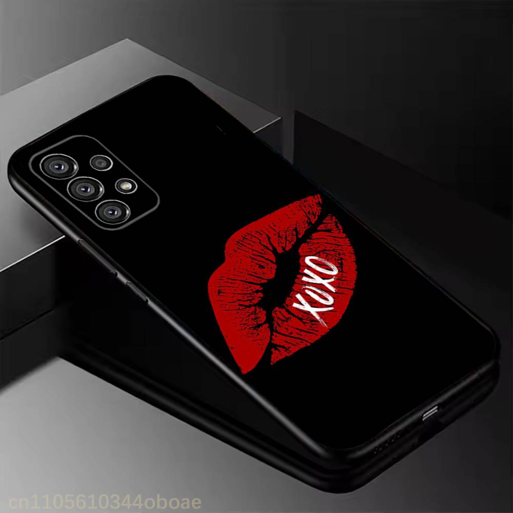 Красная губа Чехол для телефона для Samsung Galaxy A13,21s,22,31,32,52,53,71,80,A91 Мягкий черный корпус