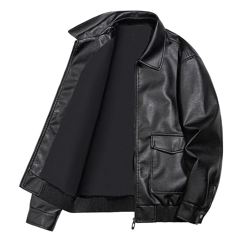 Tooling locomotive style new men's leather jacket pu American retro old money style couple casual leather jacket