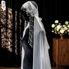 Винтажная Кружевная Свадебная Фата с Капюшоном, Длинная Бахрома с Жемчужными Кисточками, Короткая Тюлевая Свадебная Фата для Невесты, Скрытая Свадьба, Студийная Фотосессия