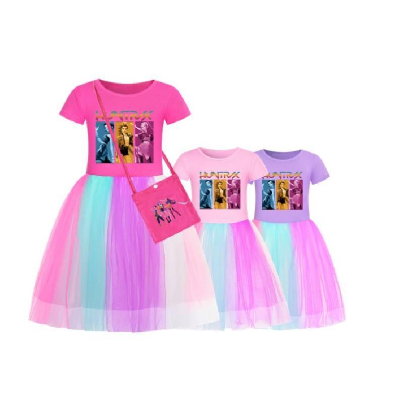 Kpop Demon Hunters Girl Cotton Rainbow Lace Skirt With Pleated Design For Girls