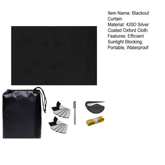 Privacy Blackout Curtain Portable Blackout Blind with Hook And Loop Strips Silver-Coated Oxford Cloth Blackout Shade for Windows Nursery RV Travel