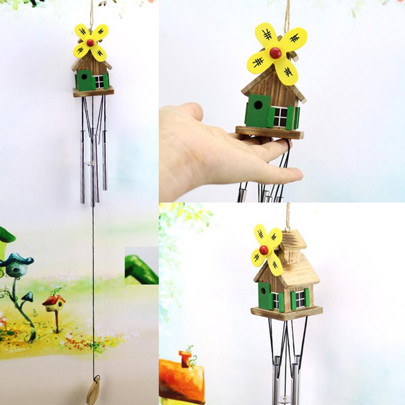Creative Gift Wind Chimes Handcrafted 4 Tubes Wooden Metal Tube Wind Chimes Rustic Wooden For Ideal Gift