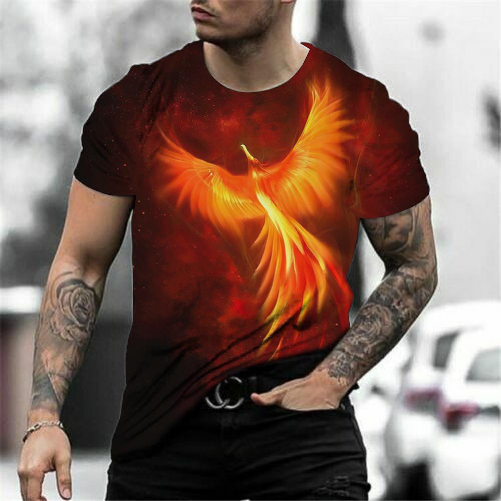 Летние мужские футболки с принтом 3D Phoenix, графические топы с коротким рукавом, модные футболки в стиле хип-хоп, мужские футболки больших размеров, винтажная мужская одежда