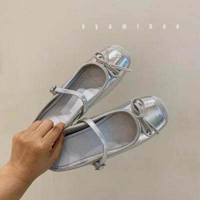 Маленький человек толстоподошвенные увеличивающие рост цветовая гамма бант туфли-лодочки женские новые мягкая подошва серебристая сумка голова полушлепанцы