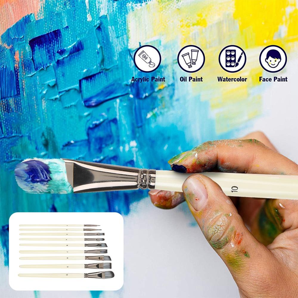 10PCS Multi Size Tips Nylon Fiber Painting Brushes Artist Painting Tool Set Oil Painting
