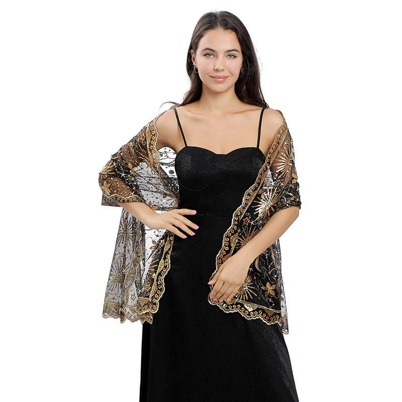 Shawl Dress Embroidered Shawl Dinner Shawl Women Star Moon Sequined Stage Party