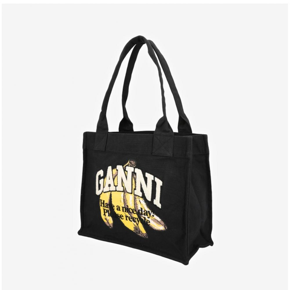 Ganni Large Banana Logo Easy Shopper Tote Bag A6897 099