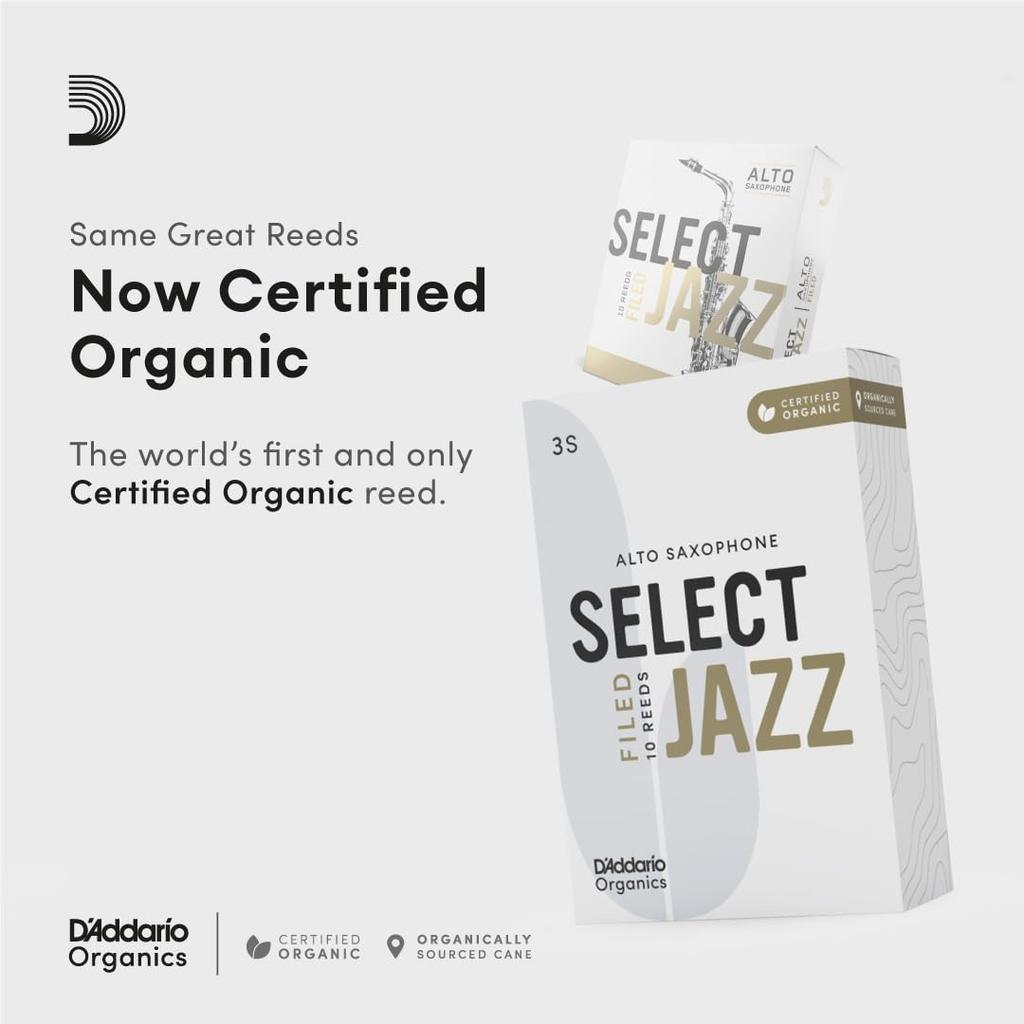 WoodWinds Select Jazz Field Трости для саксофона-альта USDA Organic ORSF10ASX3S D'Addario, Сертифицированные, [Жесткость 3S], Упаковка 10 шт.