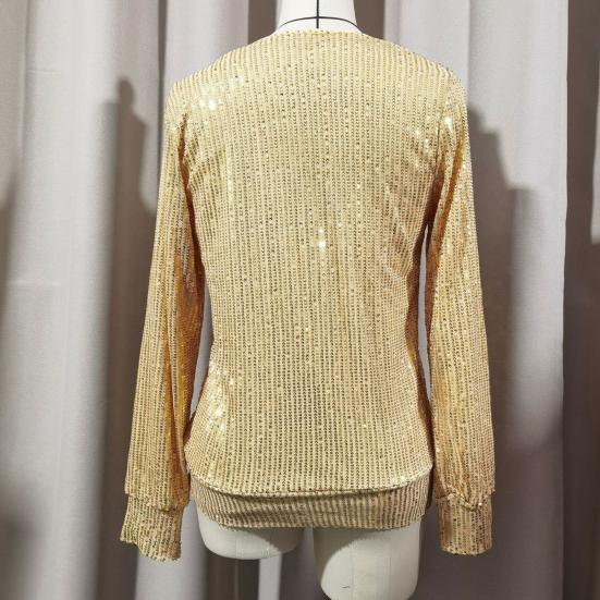 Женская рубашка с круглым вырезом на молнии с полузастежкой и длинным рукавом, пуловер, топы, сверкающие