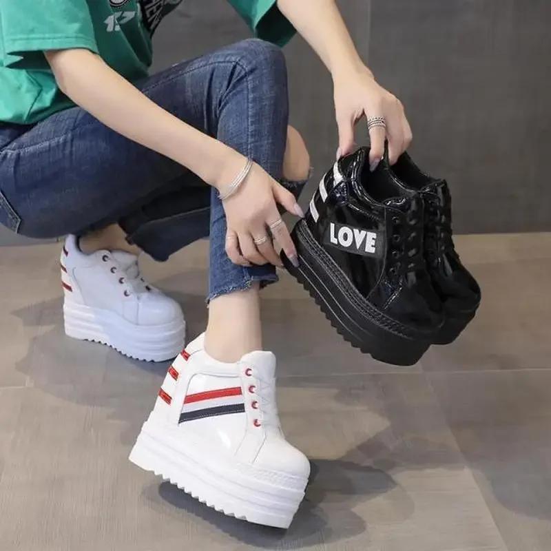 12CM Women Wedge Casual Shoes Zipper Height Increasing Breathable Women Autumn Platform Sneakers Walking Flat Trainers Shoes
