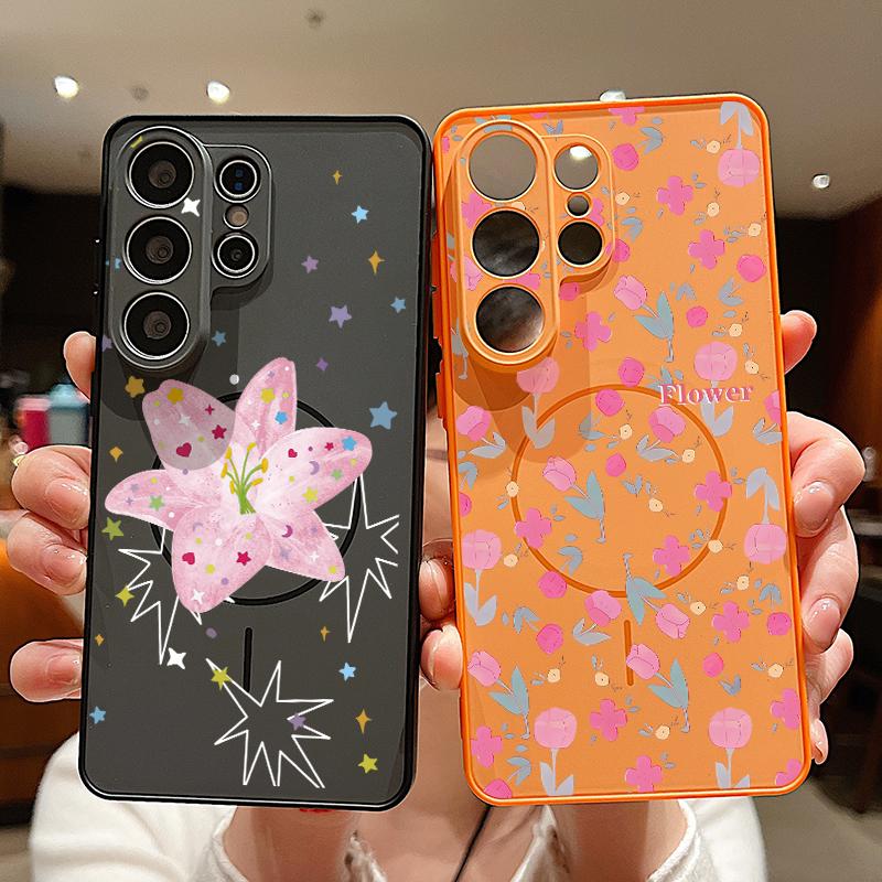 Чехол с принтом цветка розовой лилии для Samsung S26 Edge S25 FE S24 Plus S23 S22 Ultra A15 A16 A17 A35 A36 A37 A54 A55 A56 A57 5G Магнитная матовая крышка