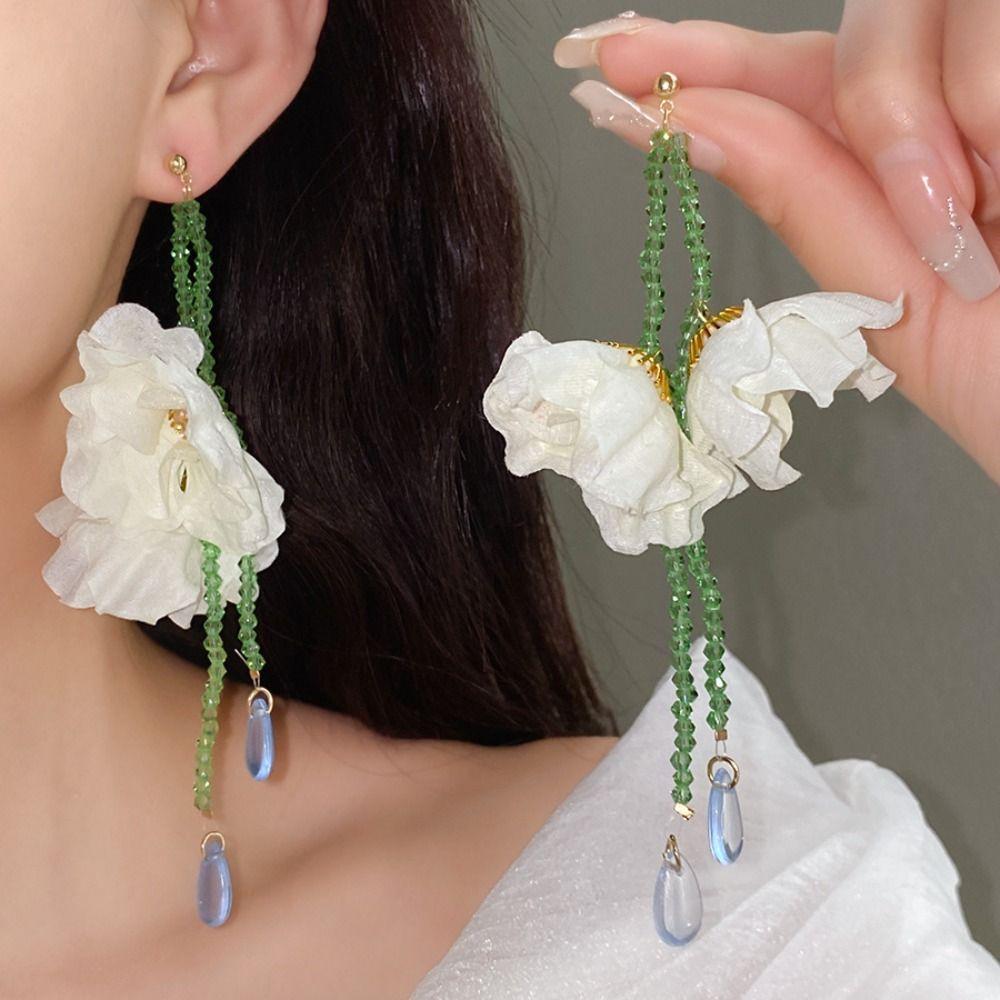 Handmade Resin Flower Necklace Minority Design Tassel Earrings Beaded Dangle Earring  Summer
